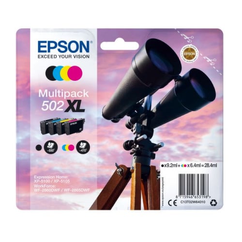 EPSON TINTEIRO PACK 4 CORES 502XL XP5100/105 WF-2860DWF/865DWF C/ALARME - Epson C13T02W64020
