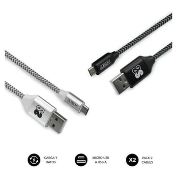 Cabo Subblim USB para Micro USB - Carregamento de alta velocidade - Sincronização de dados até 480 Mbps - Fibra de nylon resistente - Preto&#47;Prata - Subblim 234022