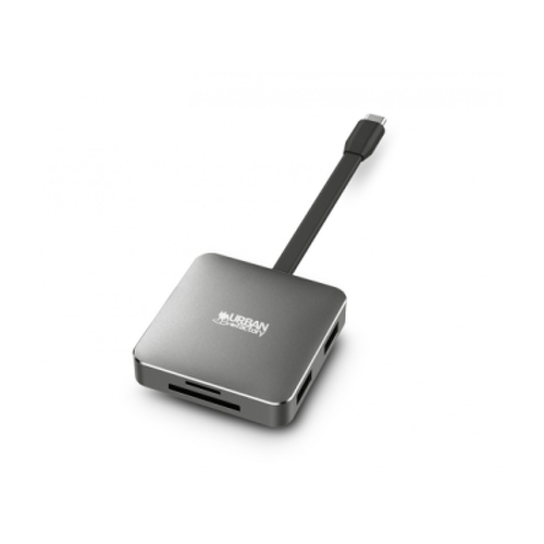 Urban Factory Hubee Light Mini HUB - USB-C Macho - USB-A/HDMI/SD/MSD Fêmea - 100W PD - Cor Cinza Metalizado - Urban Factory TCM05UF