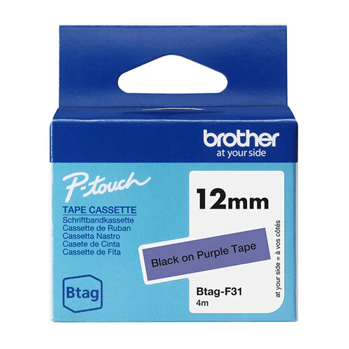 Fita Btag-F31, 12mm, preto sobre roxo - Brother BTAG-F31