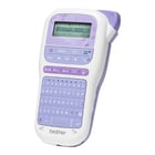 Rotuladora eletrónica de mão com design ergonómico para casa ou para trabalhos manuais com teclado QWERTY. Cor lavanda e branco - Brother PT-H200