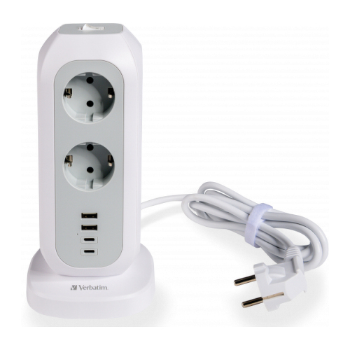 VERBATIM EXTENSÃO ELECTRICA TORRE 11 TOMADAS SCHUKO 2xUSB-C 2xUSB 2MT - Verbatim 49547