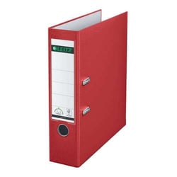 Leitz 180º Lever Arch File Tamanho A4 - Largura da lombada 80mm - Anel, Rado e porta-cartões na lombada - Cartão forrado a plástico - Extremidades em metal - Cor vermelha - Leitz 10105025