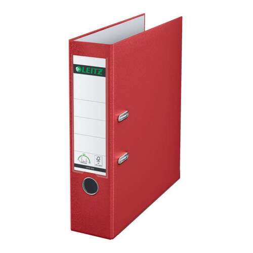 Leitz 180º Lever Arch File Tamanho A4 - Largura da lombada 80mm - Anel, Rado e porta-cartões na lombada - Cartão forrado a plástico - Extremidades em metal - Cor vermelha - Leitz 10105025