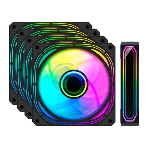 Coolbox Infinity Pro Kit 4 Ventoinhas ARGB - Efeito Túnel Infinito - Silencioso - Rolamento Hidráulico - Alto Fluxo de Ar - Preto - Coolbox COO-VAU-ARX4