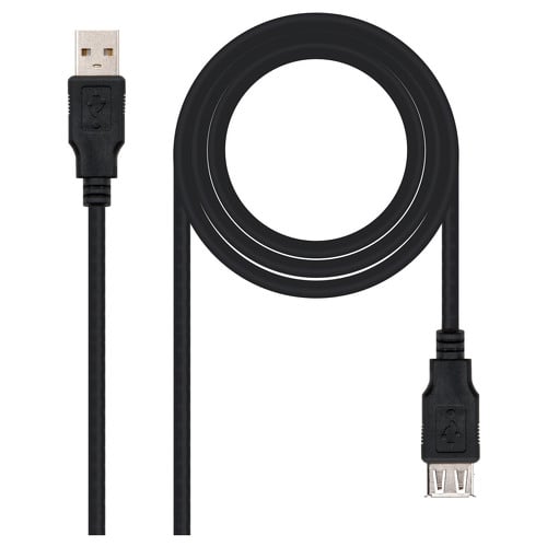 Cabo de extensão nanocabo USB-A 2.0 macho para USB-A fêmea 1,80 m - Nanocable 10.01.0203-BK