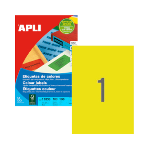 Etiquetas 210x297mm 100Fls A4 Amarelo Apli 100un - APLI APL11838
