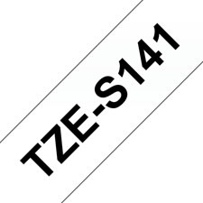 Fita laminada super adesiva. Texto preto sobre fundo transparente. Largura: 18 mm. Comprimento: 8 m - Brother TZeS141