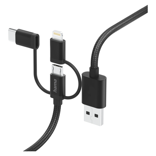 Cabo HAMA 3in1 micri USB +USB-C +LTG, 1.5m,preto - 201536 - Hama 00201536