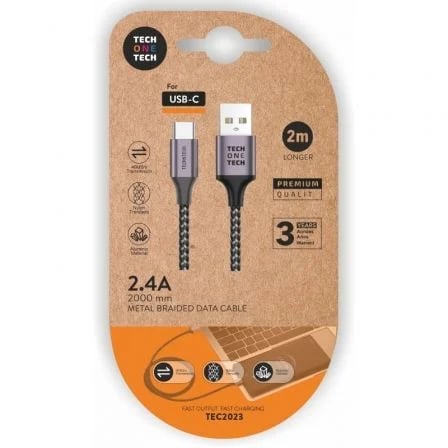 TechOneTech Cabo USB-A macho para USB-C macho 2m - Bainha de nylon - TechOneTech 241477