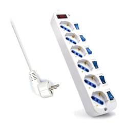 EWENT BLOCO TOMADAS 6x 5M ON/OFF EACH PORT SURGE PROTECTOR WHITE - Ewent EW3932-5M