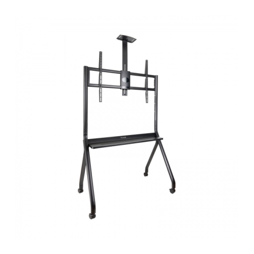 Suporte de chão Tooq iStar com rodízios para ecrãs de 55-100" - Tabuleiro inferior multifunções e tabuleiro superior ajustável para Webcam - Rodízios com sistema de bloqueio - Peso máximo 120kg - VESA máximo 900x600 - Cor preta - Tooq 294562