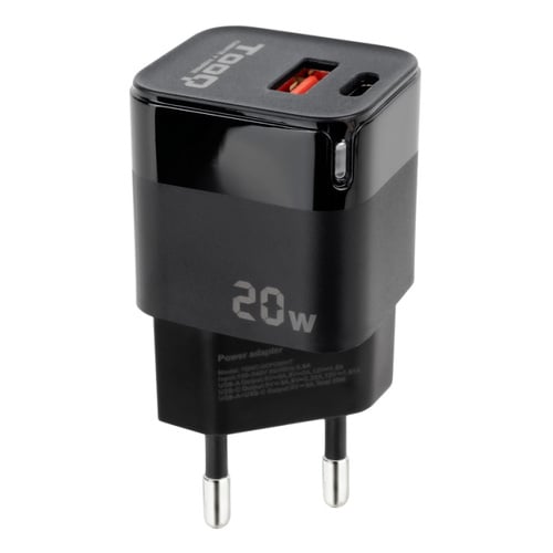 Carregador de parede Tooq USB-C/PD + USB-A/QC 20W - Preto - Tooq 233802