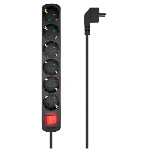 Aisens Multiple Power Strip 6 Outlets com Switch com 3×1,5mm2 Cabo - 1,4m - Preto - Aisens A154-0536
