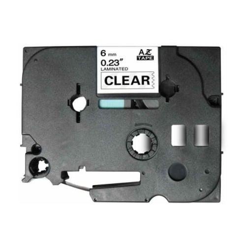 Fita de etiquetas laminadas genéricas Brother TZe111 - Texto preto sobre fundo transparente - Largura 6 mm x 8 metros - BR-TZE111