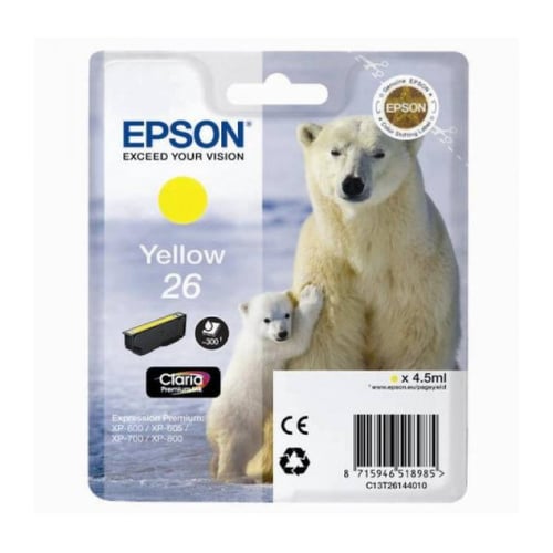 EPSON TINTEIRO AMARELO 26 CLARIA PREMIUM C/ALARME XP-800/700/600/605/820/720/62 - Epson C13T26144022