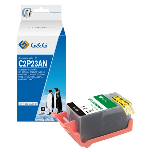 G&G HP 934XL Preto Cartucho de Tinta Compatível, 56.6 ml - Tinteiro Compatível C2P23AE/C2P19AE