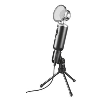 Microfone de secretária Trust Madell - Botão Mute - Ligação jack 3,5 mm - Suporte para tripé - Filtro Greylha - Cabo de 2,50 m - Preto curto - Trust 21672