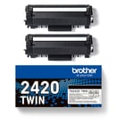Pack de 2 toners pretos de alta capacidade. Duração estimada: 3.000 páginas cada toner segundo ISO/IEC 19752 - Brother TN2420TWIN