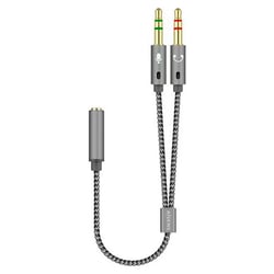 Cabo adaptador de áudio Aisens JACK 3.5 4 pinos/H-2xJACK 3.5 3 pinos/M - 25cm - cor cinza - Aisens A128-0417