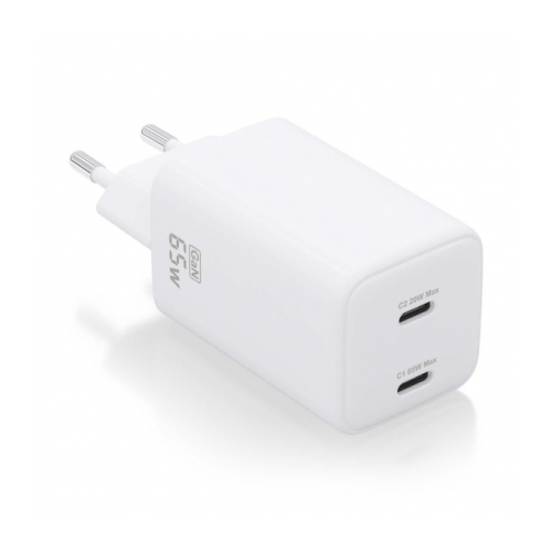 Carregador Aisens USB-C 65W - Alta eficiência energética - Tecnologia AI - Múltiplas protecções - Carregamento rápido e seguro - Compatível com PD3.0 e outros protocolos - 2 portas USB-C - Aisens 284887