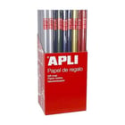 Apli Expositor de 55 Rollos de Papel Regalo Kraft - 11 Rollos por Color - Medidas del Rollo 0.70x2m - Colores Azul Oscuro, Verde Oscuro, Rojo, Oro y Plata - APLI 13644