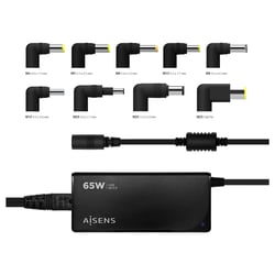 Carregador automático universal de 65W para computadores portáteis com 9 conectores + USB-A QC.3.0 - Corta preta - Aisens 181656