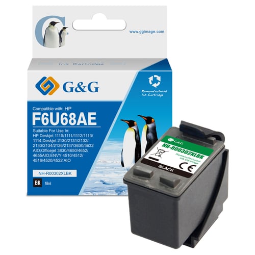 G&G HP 302XL Preto Cartucho de Tinta Compatível, - Muestra Nivel de Tinta18 ml - Tinteiro Compatível F6U68AE/F6U66AE