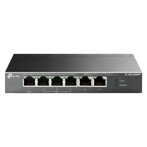 TP-LINK SWITCH 6-PORT GIGABIT DESKTOP WITH 3-PORT POE+ AND 1-PORT POE++ - TP-Link TL-SG1006PP