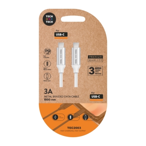 Cabo TechOneTech USB-C PD 3.0 Macho para USB-C Macho 1m - Revestido de Nylon Trançado - TechOneTech TEC2204