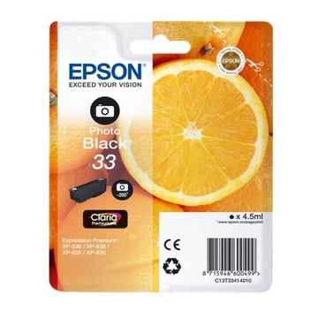 Cartucho de tinta preto fotográfico original Epson T3341 (33) - C13T33414012 - Epson C13T33414012