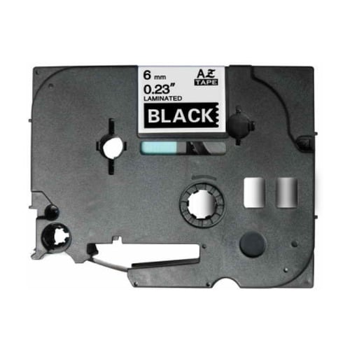 Fita de etiquetas laminadas genéricas Brother TZe315 - Texto branco sobre fundo preto - Largura 6 mm x 8 metros - BR-TZE315