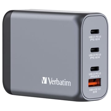 VERBATIM CARREGADOR GAN 100W 3x USB-C (100+100+65W) + 1xUSBA (30W) - Verbatim 32202