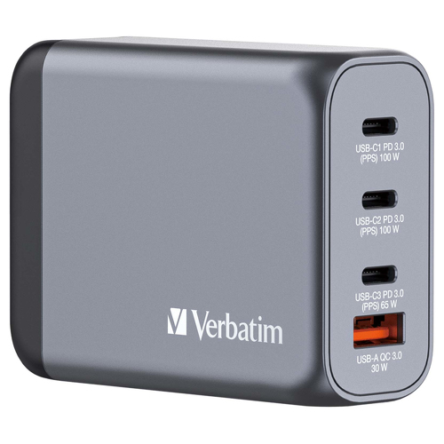 VERBATIM CARREGADOR GAN 100W 3x USB-C (100+100+65W) + 1xUSBA (30W) - Verbatim 32202