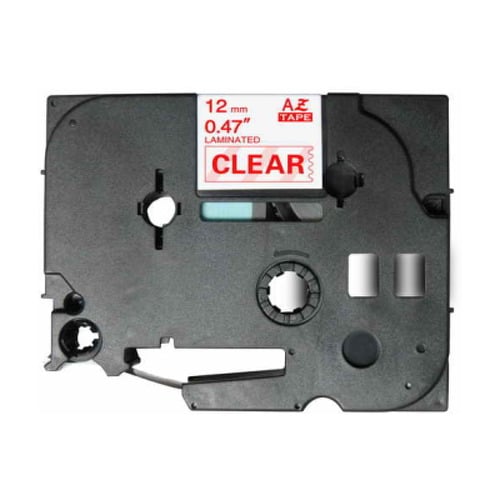 Brother TZe132 Generic Laminated Label Tape - Texto vermelho sobre fundo transparente - Largura 12mm x 8 metros - BR-TZE132