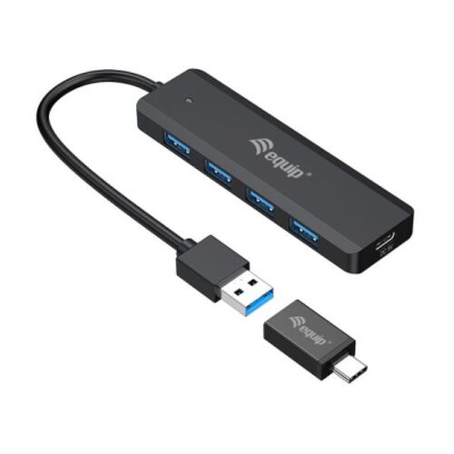 Hub USB 3.2 Gen 1 Equip com adaptador USB-C - 4x portas USB 3.2 - Fonte de alimentação adicional USB-C 5V/2A - Equip 128959