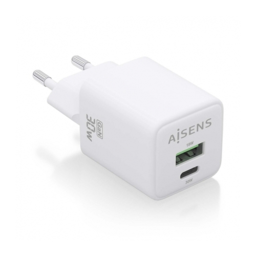 Carregador Aisens USB-C 30W - Alta eficiência energética - Tecnologia AI - Múltiplas protecções - Carregamento rápido e seguro - Compatível com vários dispositivos - Aisens 284867