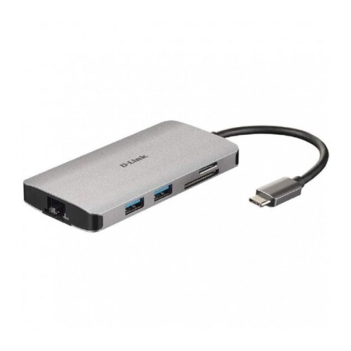 D-Link USB-C Hub 8 em 1 SD, MicroSD, HDMI 4K, USB-C, RJ45, 3x leitor USB 3.0 - D-Link DUB-M810