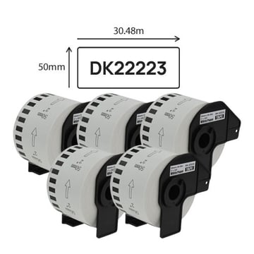 Pack 5 caixas Etiquetas compatíveis com DK-22223. Fita contínua (branca). Largura: 50mm. Comprimento: 30,48m - DK-22223C5 (Compatível)