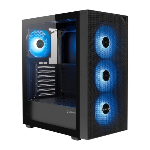 Caixa Unykach Revelat Mesh Compact Edition ATX, Micro ATX, ITX - Lado de vidro temperado - 3,5", 2,5" - USB-A 2.0, USB-3.0 e áudio - 4 ventoinhas ARGB - Suporta arrefecimento líquido - Cor preta - Unykach UK121805