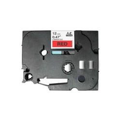 Fita laminada compatível com TZe-431. Texto preto sobre fundo vermelho. Largura: 12 mm. Comprimento: 8 m - TZe-431 (Compatível)