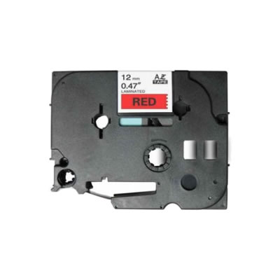 Fita laminada compatível com TZe-431. Texto preto sobre fundo vermelho. Largura: 12 mm. Comprimento: 8 m - TZe-431 (Compatível)