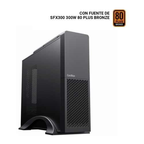 Gabinete Torre CoolBox T313-BZ Slim Micro ATX, Mini ITX - HDD de 2,5", 3,5" - USB 3.0, USB-C - Fonte de Alimentação de 300 W - Preto - Coolbox COO-PCT313-BZ