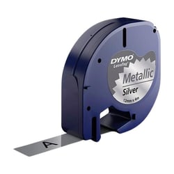 Dymo LetraTag S0721730 Cinta de Etiquetas Generica para Rotuladora - Texto negro sobre fondo metalico - Ancho 12mm x 4 metros (91208) - Genérico DYR-91208