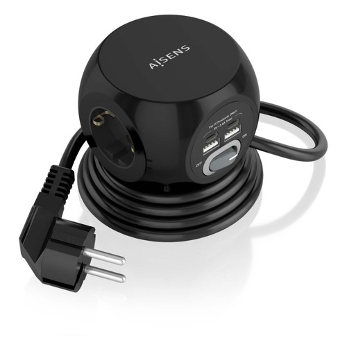 Extensão de mesa eléctrica multifuncional Aisens com 3 tomadas + 2xUSB-C - 2xUSB-A - 1,4 m - Cor preta - Aisens 238112