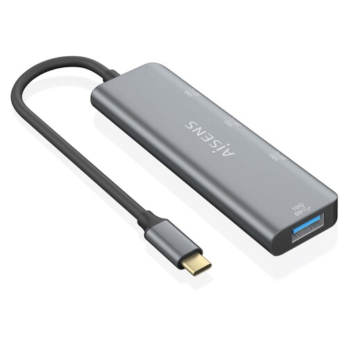 Concentrador Aisens USB 3.2 GEN2 10G USB-C - USB-C/M-1xUSB-C/H-3xUSB-A/H - 15cm - Cinzento - Aisens 261017