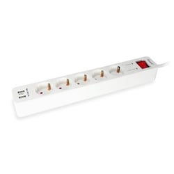 Equipar Power Strip - 5 soquetes Schuko + 2 USB - interruptor liga/desliga - cabo de 1,50 m - Equip EQ245554