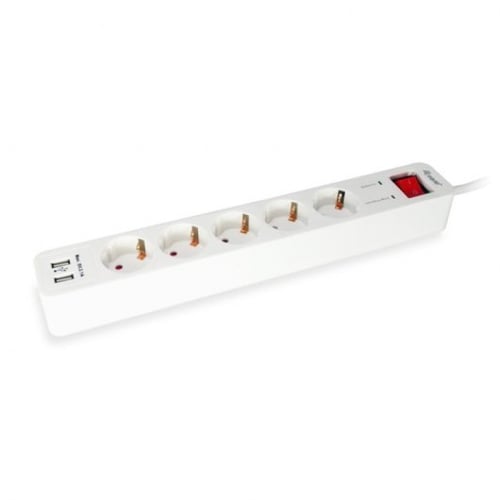 Equipar Power Strip - 5 soquetes Schuko + 2 USB - interruptor liga/desliga - cabo de 1,50 m - Equip EQ245554