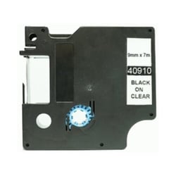 Fita de etiquetas genérica Dymo D1 40910 para impressora de etiquetas - Texto preto sobre fundo transparente - Largura 9 mm x 7 metros - Substitui S0720670 - DYR-40910