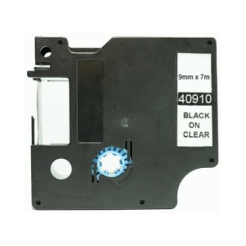 Fita de etiquetas genérica Dymo D1 40910 para impressora de etiquetas - Texto preto sobre fundo transparente - Largura 9 mm x 7 metros - Substitui S0720670 - DYR-40910